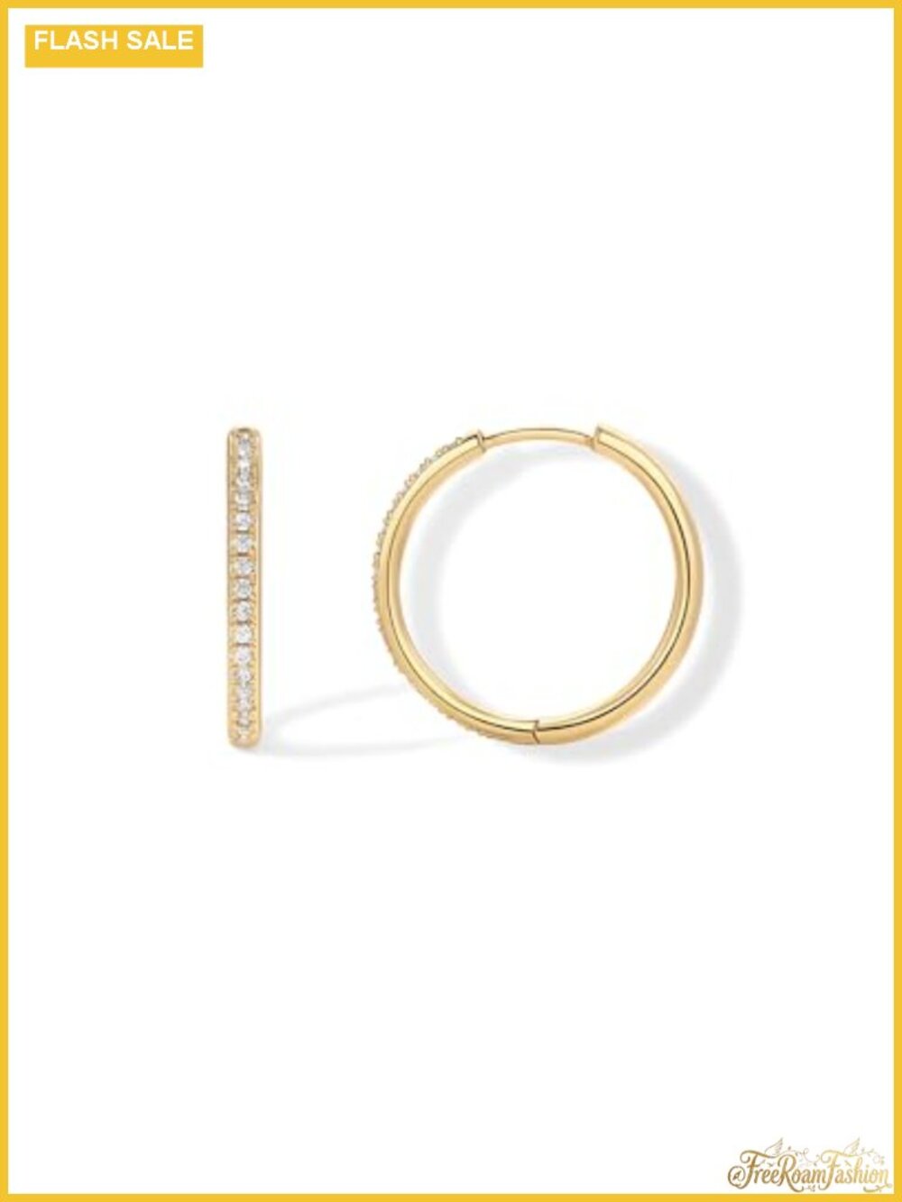 14K Gold Plated CZ Hoop Earrings for Women Hinged Earrings